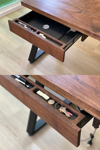 Custom Wood Desk drawers with a hidden pencil holder from Piece Of Grain