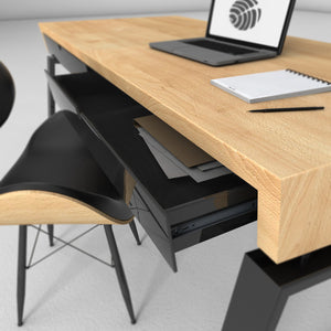 Custom made office desk with hidden cable management compartment by PieceOfGrain