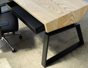 Sleek Design wooden workstation with steel front drawers by Piece Of Grain